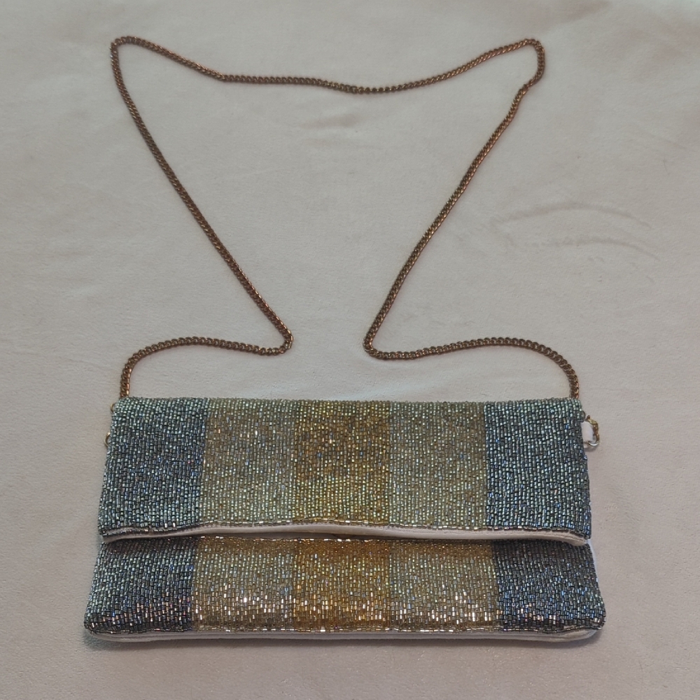 Elegant Beaded Clutch with Chain Strap